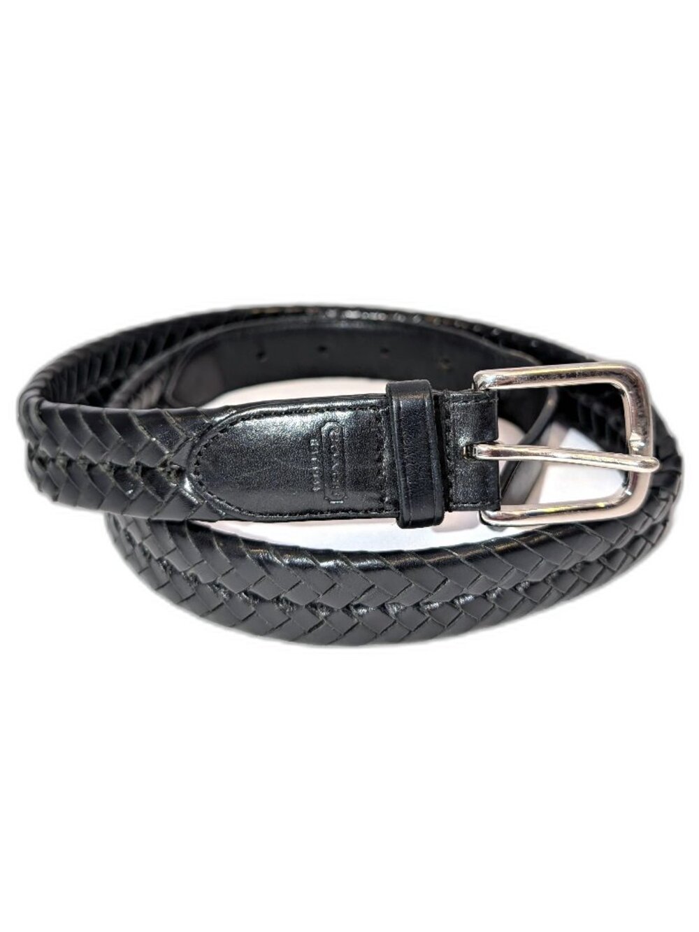 Coach | Unisex Black Braided Leather Belt with Silver Buckle | Size 32"